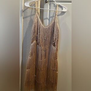 Get in the Groove Champagne Sequin
Fringe Bodycon Dress